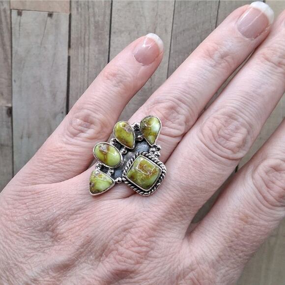 Palomino Turquoise Cluster Ring Size 7 Sterling Silver Southwestern Style - Picture 2 of 9